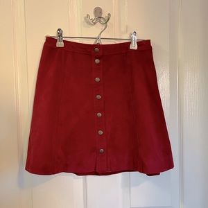 Faux suede red button up skirt